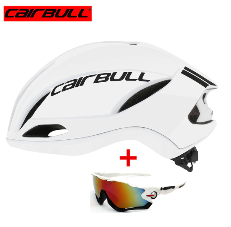 Casco Cairbull de carreras aerodinámico blanco con gafas para ciclismo